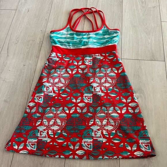 Soybu Red Turquoise Geometric Strappy Athletic Yoga Tennis Support Bra Dress siz - Picture 1 of 6